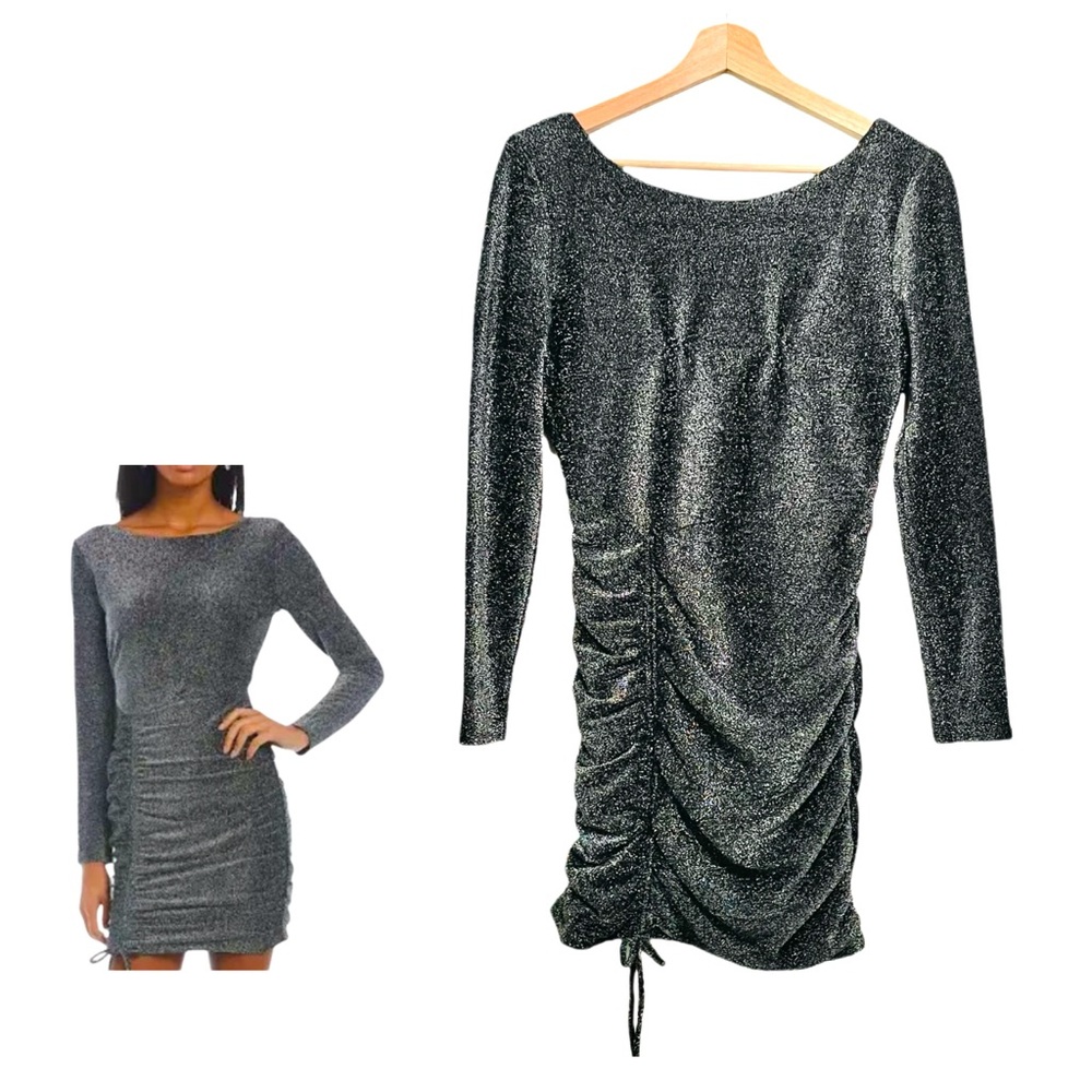 Silver Sparkling Bodycon Mini Dress Honey and Rosie Size Medium Long Sleeve NWT